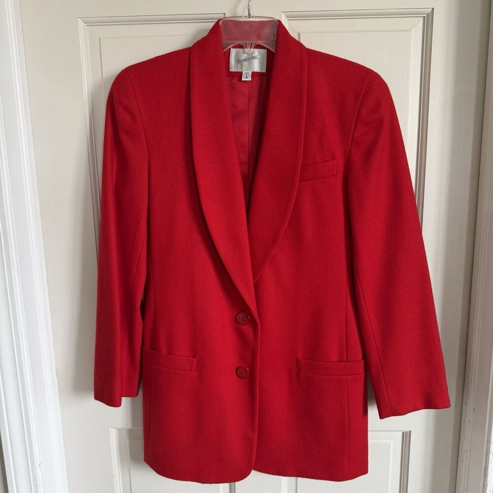 Jacqueline Ferrar Women's Red Merino Wool Shawl Collar Blazer Lined Size 4